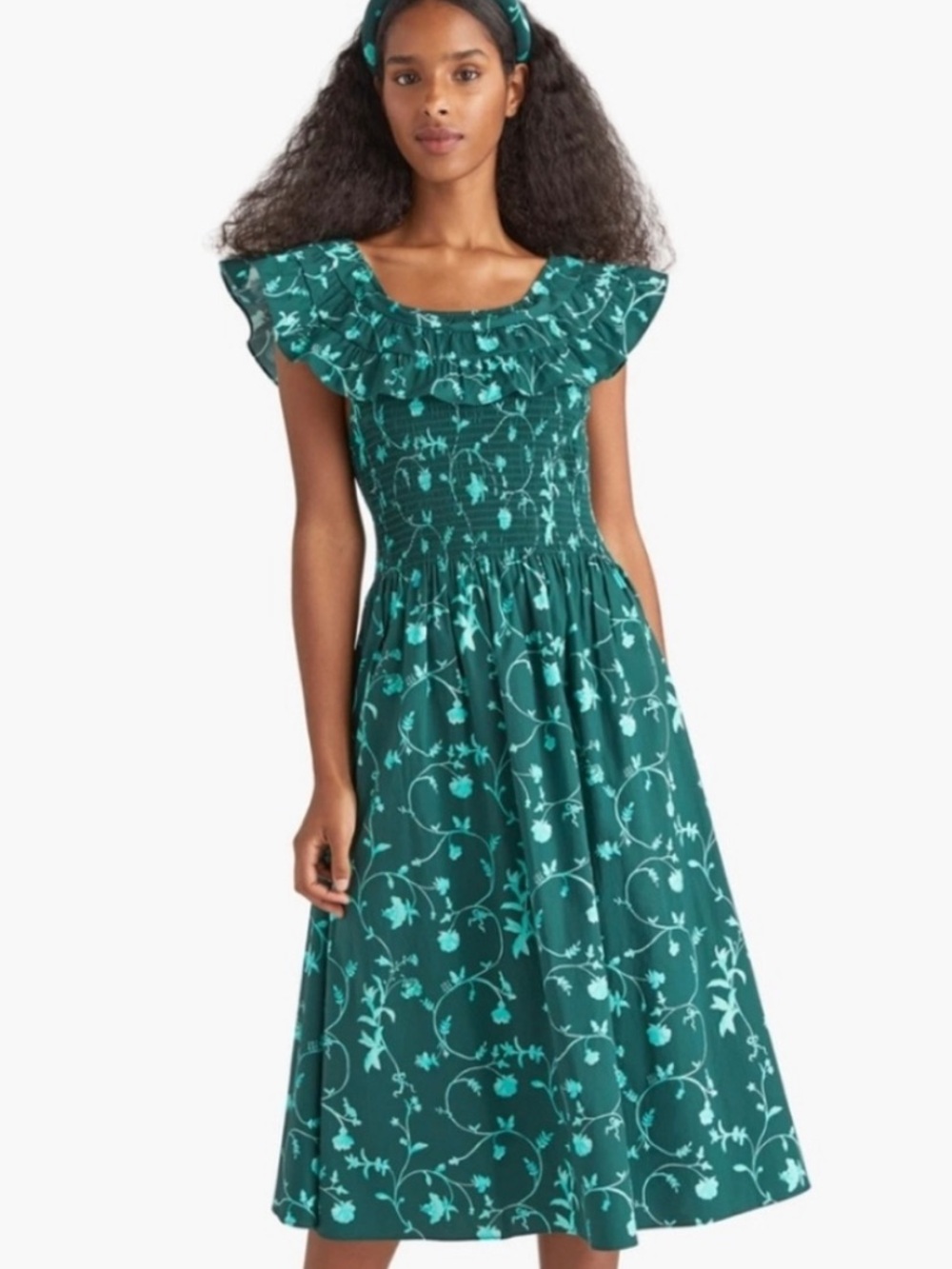 Hill House Akilah Nap Dress in Green Botanical XS